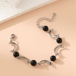 Луна Из нержавеющей стали браслеты из бисера, с пластиковыми бусинами из искусственного жемчуга, луна, 6-3/4 дюйм (17 см)