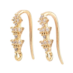 Настоящее золото 18K Треугольные серьги-крючки с микропаве из прозрачного кубического циркония из латуни, долговечный, без никеля , с петлей, реальный 18 k позолоченный, 16.5x5x9 мм, отверстие : 1.2 мм, штифты : 1 мм