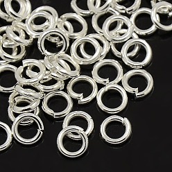 Серебро Открытые прыжковые кольца из латуни с серебряным покрытием, круглые, без кадмия и без свинца, 18 датчик, 10x1 мм, внутренний диаметр: 8 мм, Около 80 шт / 10 г