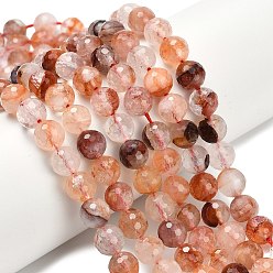 Красный Кварц Нити бусин из натурального красного гематоидного кварца/железистого кварца класса А, граненый (128 граней), круглые, 8 мм, отверстие : 0.7 мм, около 48 шт / нитка, 15.35 дюйм (39 см)