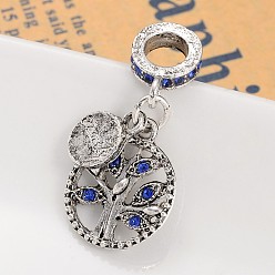 Mixed Color Ring with Tree Alloy Rhinestone European Dangle Charms, Large Hole Pendants, Mixed Color, 30mm, Hole: 5mm