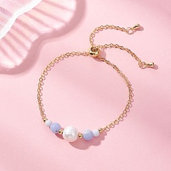 Синий Кружевый Агат Браслеты из натуральных голубых ажурных бусин агата, латунные браслеты-цепочки со слайдерами для женщин, круглые, 9.69 дюйм (24.6 см)