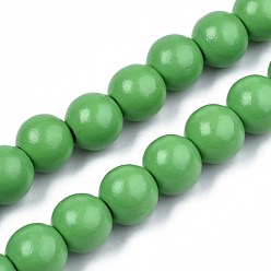 Frühlingsgrün Sprühlackierte Stränge aus Naturholzperlen, Runde, Frühlingsgrün, 15~16x14~15 mm, Bohrung: 3~4 mm, ca. 25 Stk. / Strang, 14.17 Zoll~14.45 Zoll (36cm~36.7cm)