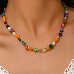 Разноцветный Ожерелья из бисера из окрашенных натуральных ракушек для женщин, золотые, красочный, 17.72 дюйм (45 см)