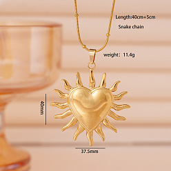 Сердце 304 Подвески-солнце из нержавеющей стали для женщин, реальный 18 k позолоченный, сердце, 15.75 дюйм (40 см), Кулон : 40x37.5 мм