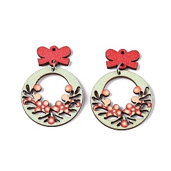 Christmas Wreath Подвески из тополя с принтом, Рождественская серия, Рождественский венок, 48.5x35x2 мм, отверстие : 1.6 мм