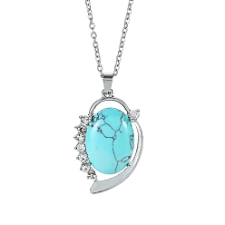 Synthetic Turquoise Synthetic Turquoise Pendant Necklaces, with Stainless Ssteel Chains, 19.69 inch(50cm)