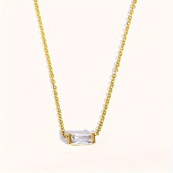 Прозрачный Ожерелья с прямоугольным кулоном из латуни с кубическим цирконием в стиле камня рождения для женщин, золотые, прозрачные, 15.75 дюйм (40 см)