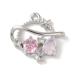 Платина Латунные микро проложить кубического циркония подвески, без кадмия, без никеля и без свинца, планета, слеза с сердцем, платина, 16x16.5x5.5 мм, отверстие : 1.4 мм