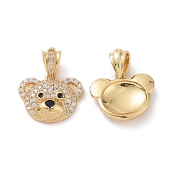 Настоящее золото 18K Латуни циркония кубической подвески, без кадмия и без свинца, подвески на голову медведя, реальный 18 k позолоченный, 16.5x20x4.5 мм, отверстие : 3.5x6.5 мм