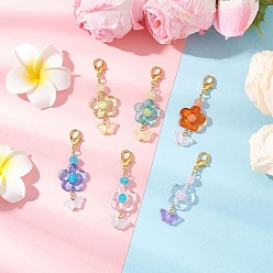 Золотой 6шт стеклянные подвесные украшения, цветок, с акриловыми и сплавными поворотными карабинами, золотые, 59 мм