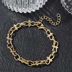Golden 304 Stainless Steel 8 Link Chain Bracelets, Ion Plating(IP), Golden, 7.32 inch(18.6cm)