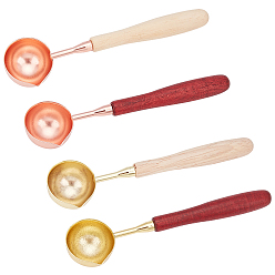 Golden & Rose Gold Brass Wax Sticks Melting Spoon, with Wood Handle, Golden & Rose Gold, 121x30x15.3mm, 4pcs/set