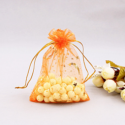 Темно-Оранжевый Прямоугольные сумки из органзы на шнурке, золотое тиснение с рисунком луны и звезды, темно-оранжевый, 9x7 см