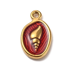 Oval 304 нержавеющей стальной эмали подвески, золотые, овал с раковиной, 17x10x3 мм, отверстие : 1.5 мм