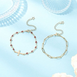 Красный 304 цепочка из нержавеющей стали со скрепками и цепочка с подвесками-лэмпворк ручной работы от сглаза, двухслойные ожерелья для женщин, золотые, красные, 6-3/4 дюйм (17.2 см) и 7-1/8 дюйм (18.2 см), 2 шт / комплект