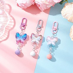 (52) Непрозрачная лаванда 3шт 3 цвета акриловая бабочка подвеска украшение, застежки из сплава подвески для украшений сумок, с железом колокол, разноцветные, 98.5 мм, 1 шт / цвет