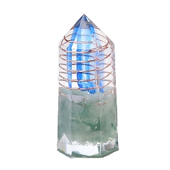 Зеленый Авантюрин Генераторы энергии шестиугольной призмы из башенной смолы, reiki натуральные зеленые авантюриновые чипсы внутри для украшения стола домашнего офиса, 50~55x20~25 мм