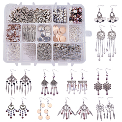 Gemischte Farbe DIY Ohrringe machen, mit Glasperlen, Legierungsfunde und Eisenohrhaken, Gemischte Farbe, Verpackungsschachtel: 14x10.8x3 cm