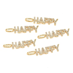 Plaqué 18K Or Véritable Pendentifs en laiton Shegrace sertis de micro-pavés de zircone cubique, mots joyeux charmes, sans cadmium et sans nickel et sans plomb, clair, réel 18 k plaqué or, 30x6.5x2mm, Trou: 6x4mm