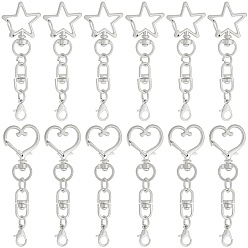 Платина 20шт. 2 стили поворотные застежки из цинкового сплава, звезда и сердца, платина, 73~75 мм