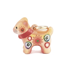 Marrón arenoso Colgantes de latón impresos, Dijes con forma de gato y estampado de mandala, dorado, arena marrón, 13.5x16x7 mm, agujero: 3.5 mm