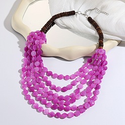 Орхидея Плоские круглые многослойные ожерелья из бисера хейши из смолы и кокоса для женщин, сиреневые, 17.72 дюйм (45 см)