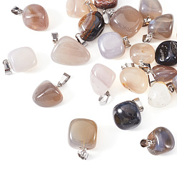 Grey Agate Natural Grey Agate Pendants, with Stainless Steel Snap On Bails, Nuggets, 15~35x10~20x5~15mm, Hole: 3x7.5mm