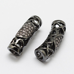 Черный Цвет Металла Латунные микро проложить кубических бусин циркония трубки, без свинца и без никеля , металлический черный , 21.5x7x6.1 мм, отверстие : 3.5 мм