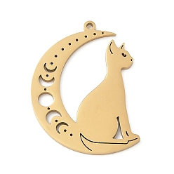 Золотой 304 подвески из нержавеющей стали, полый, подвеска в форме луны и кошки, золотые, 34x25x1.5 мм, отверстие : 1.5 мм