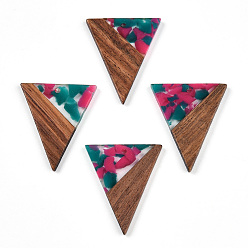 (52) Непрозрачная лаванда Подвески из смолы и ореха, треугольные, разноцветные, 36.5x30.5x2.5 мм, отверстие : 2 мм