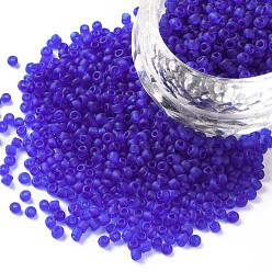 Blue Glass Seed Beads, Frosted Colors, Round, Blue, 2mm