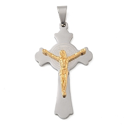Golden & Stainless Steel Color 304 Stainless Steel Pendants, For Easter, Crucifix Cross, Golden & Stainless Steel Color, 50x28x4.5mm, Hole: 5x9mm