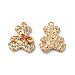 Light Gold Подвески из эмали и сплава, с кристально горный хрусталь, мишка с подвеской-бантом, золотой свет, 20x16.5x2.5 мм, отверстие : 1.8 мм