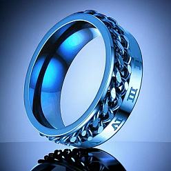 Синий Римские цифры нержавеющая сталь панцирная цепь кольца для пальцев, вращающееся кольцо сброса давления, синие, размер США 9 (18.9 мм)