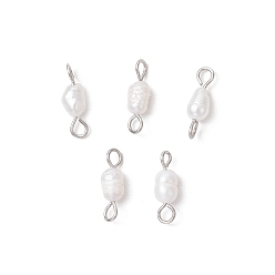 Платина Натуральный культивированный пресноводный жемчуг картофельные звенья соединительные подвески, с латунными двойными петлями, белые, платина, 12.5x3.5~4.5 мм, отверстие : 2 мм