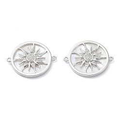 Платинированный Латунь с покрытием из латуни, микро-паве, прозрачные подвески из кубического циркония, без кадмия, без никеля и без свинца, плоские круглые звенья с солнцем, долговечный, Реальная платина, 24.5x20x3 мм, отверстие : 1.2 мм