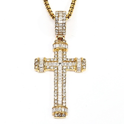 Золотой 304 ожерелья из нержавеющей стали с подвеской в виде креста и прозрачными кубическими циркониями, золотые, 23.62 дюйм (60 см)