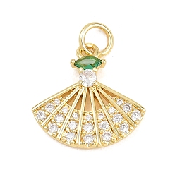Зеленый Латунные микро проложить кубического циркония подвески, без кадмия и без свинца, реальный 18 k позолоченный, фанатские прелести, зелёные, 15.5x16x3 мм, отверстие : 3.5 мм