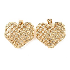 Настоящее золото 18K Латунные микропаве прозрачные подвески с фианитом, долговечный, полые прелести сердца, реальный 18 k позолоченный, 21.5x24x7.5 мм, отверстие : 4.5x3.5 мм