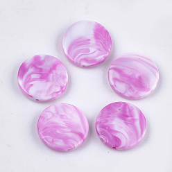 Orchid Acrylic Beads, Imitation Gemstone Style, Two Tone, Flat Round, Orchid, 24x5.5mm, Hole: 1.6mm, about 225pcs/500g