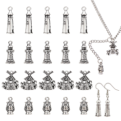 Antique Silver 64Pcs 4 Style Tibetan Style Alloy Pendants, Mix-shaped, Antique Silver, 16~25x7.5~15.5x6~9.5mm, Hole: 1.6~2mm, 16pcs/style