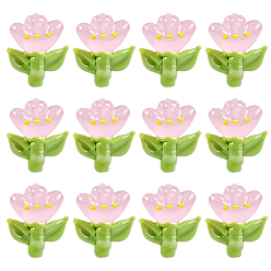 Розовый 12 бусины лэмпворк ручной работы, тюльпан, туманная роза, 21.5~22.5x18~18.5x7 мм, отверстие : 1.5 мм