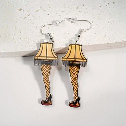 Gold Acrylic & Iron Dangle Earrings for Women, Leg Lamp, Platinum, Gold, 50x18mm