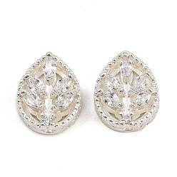 Прозрачный Многожильные звенья из латуни с паве из кубического циркония, долговечный, лист, серебряный цвет гальваническим, прозрачные, 12x10x6 мм, отверстие : 2 мм