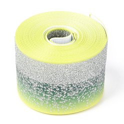 Grün gelb Farbverlauf Polyesterband, einseitig bedrucktes Ripsband, mit Glitzerpulver, für handwerkliche Geschenkverpackung, Partydekoration, grün gelb, 1-1/2 Zoll (38 mm), etwa 5 Meter / Rolle (4.57 m / Rolle)