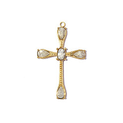 Настоящее золото 18K 304 подвески из нержавеющей стали, крест с местными амулетами, зеркальная полировка, ионное покрытие (ip), с четким кубического циркония, реальный 18 k позолоченный, 33x21 мм, отверстие : 1.6 мм