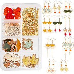Mixed Color DIY Autumn Theme Earrings Making Kits, Including Alloy Leaf Pendants, Glass Beads, Brass Earring Hooks & Cable Chains & Linking Rings, Mixed Color