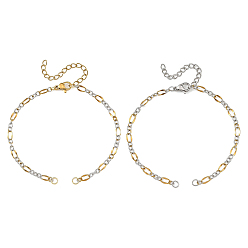 Golden & Stainless Steel Color 2Pcs Two Tone 304 Stainless Steel Oval Link Chains Bracelet Making, Figaro Chains, with 304 Stainless Steel Lobster Claw Clasps, Rings and Ends Chains, Golden & Stainless Steel Color, 6.69 inch(17cm)