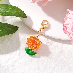 Оранжевый Фрукты в горшках из искусственной императорской яшмы и стеклянных бусин подвесные украшения, с 304 из нержавеющей стали Lobster Claw застежками, оранжевые, 45 мм